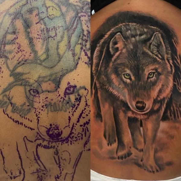 Cover upOne session  5 hoursfkirons worldfamousink coverup  worldfamousink wolf wolftattoo coveruptattoo f  Black sleeve tattoo Wolf  tattoos Wolf tattoo