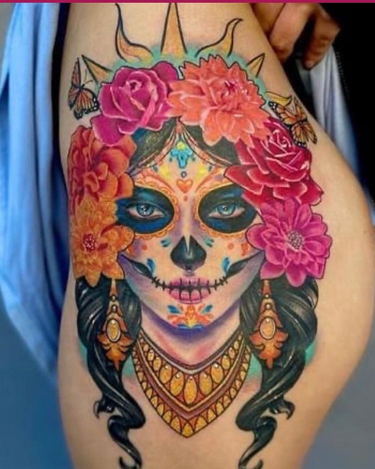 Desenho de Tatuagem de Catrina para Colorir - Colorir.com