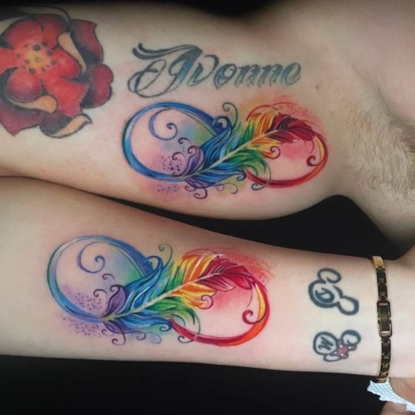 Feather couple tattoo